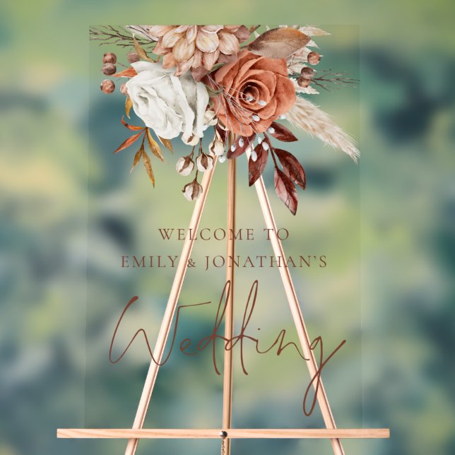 Rustic Terracotta Florals Autumn Welcome Wedding Acrylic Sign (Neutral)