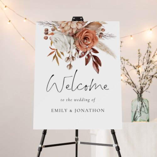 Rustic Terracotta Florals Fall Welcome to Wedding Foam Board