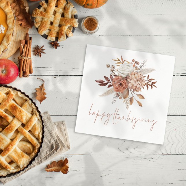 Rustic Terracotta Florals Happy Thanksgiving Napkins (Creator Uploaded)