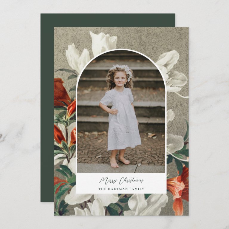 Rustic Terracotta Florals Photo Arch Christmas Holiday Card