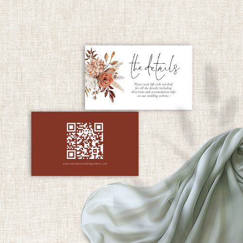 Rustic Terracotta Florals QR Code Wedding Details Enclosure Card