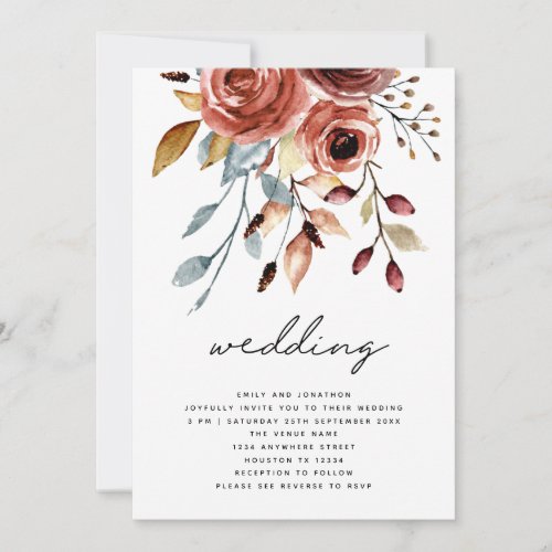 Rustic Terracotta Florals QR Code Wedding Invitation