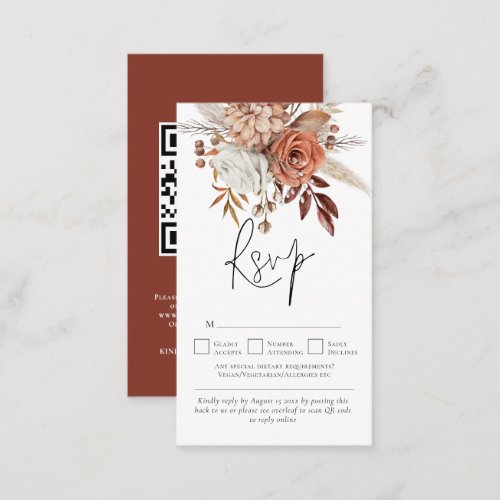 Rustic Terracotta Florals QR Code Wedding RSVP Enclosure Card