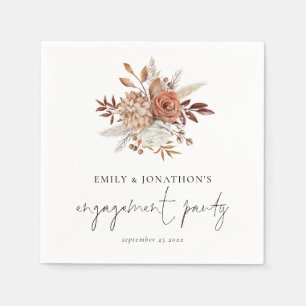 Rustic Terracotta Florals Script Engagement Party  Napkins