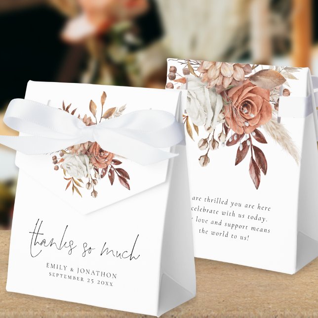 Rustic Terracotta Florals Thank You Wedding Favor Boxes (Front and back view)