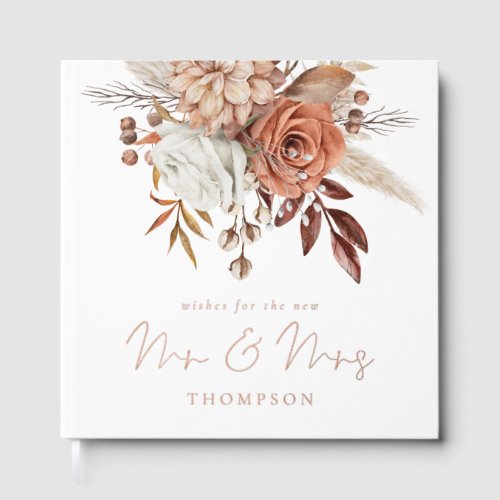 Rustic Terracotta Florals Wedding Foil Guest Book