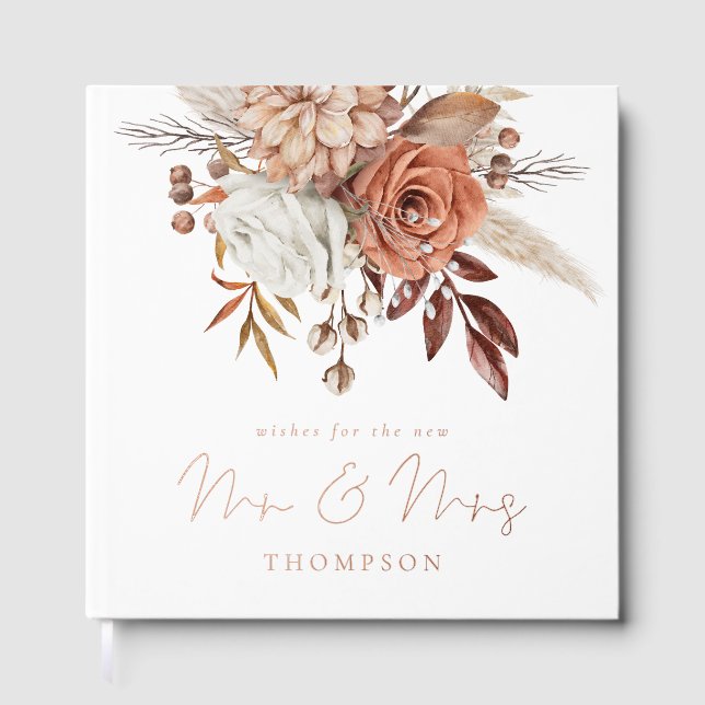 Rustic Terracotta Florals Wedding Foil Guest Book (Front)