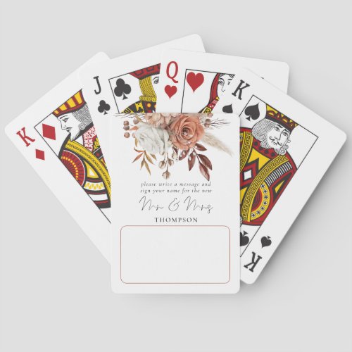 Rustic Terracotta Florals Wedding Guest Book Poker Cards