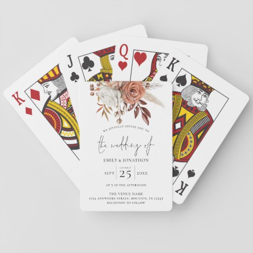 Rustic Terracotta Florals Wedding Invite Poker Cards
