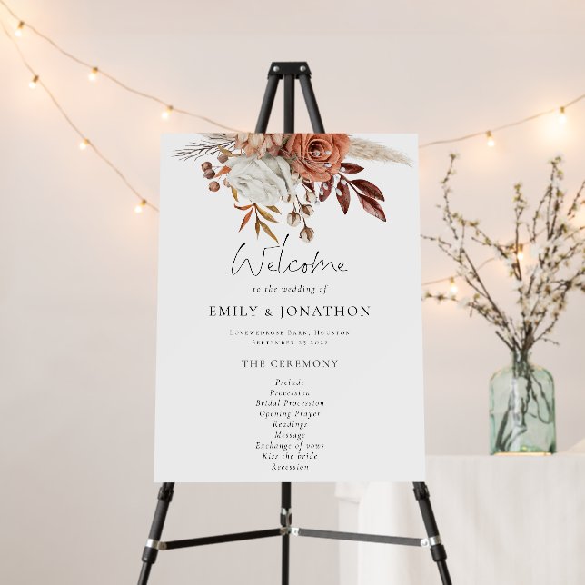Rustic Terracotta Florals Welcome Program Foam Board (In Situ (Stand))