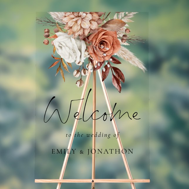 Rustic Terracotta Florals Welcome To Wedding Acrylic Sign (Neutral)