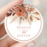 Rustic Terracotta Flowers And Pampas Grass Classic Round Sticker<br><div class="desc">Rustic Terracotta Flowers And Pampas Grass Classic Round Sticker</div>