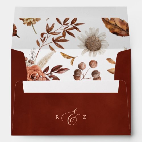 Rustic Terracotta Flowers And Pampas Grass Wedding Envelope