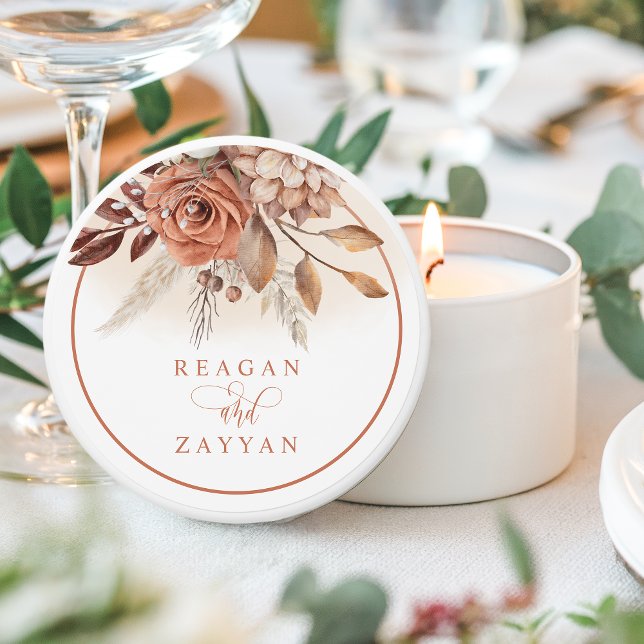 Rustic Terracotta Flowers And Pampas Grass Wedding Mini Candle Favors (Creator Uploaded)