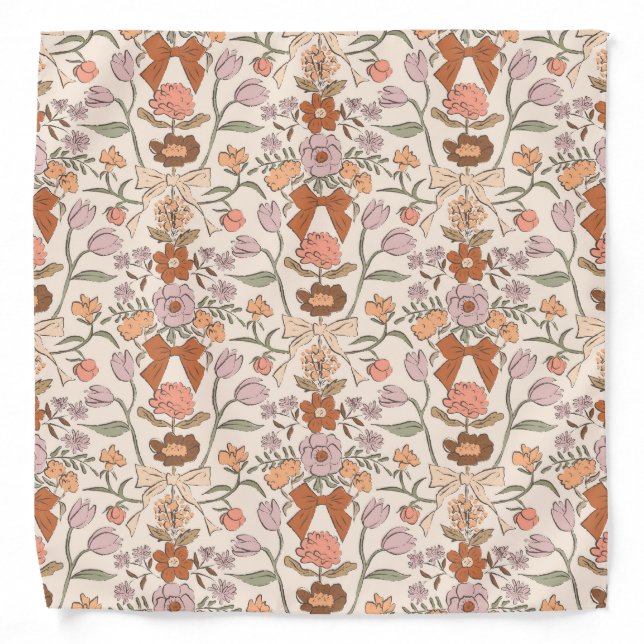 Rustic Terracotta Flowers and Ribbons Bandana (Front)