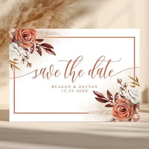 Rustic Terracotta Flowers Pampas Save The Date Enclosure Card