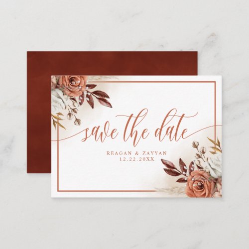Rustic Terracotta Flowers Pampas Save The Date Enclosure Card