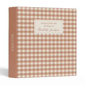 Rustic Terracotta Gingham Plaid Monogram Recipe  3 Ring Binder