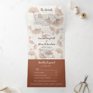 Rustic Terracotta Ginkgo Foliage Wedding Tri-Fold Invitation