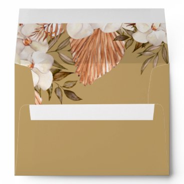 Rustic Terracotta Gold Boho Pampas Orchids Wedding Envelope