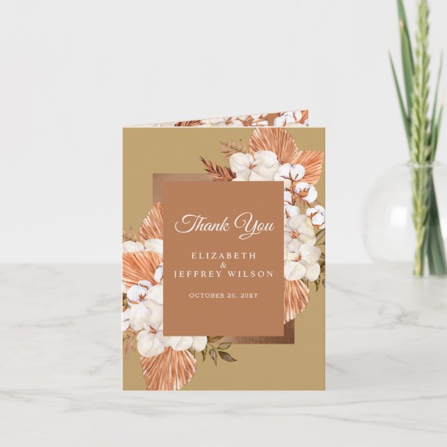 Rustic Terracotta Gold Boho Pampas  Thank You Card (Front)