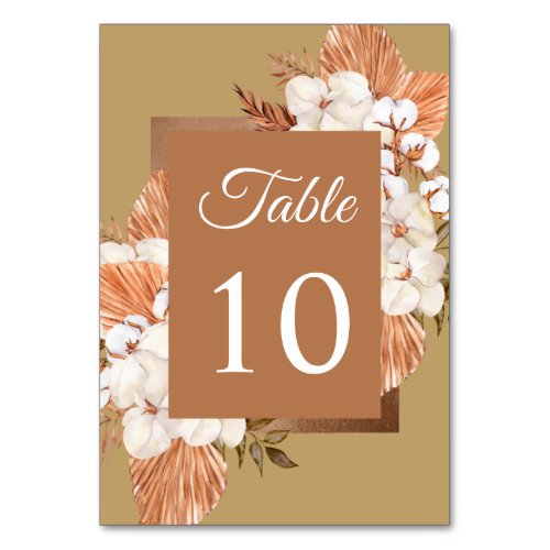 Rustic Terracotta Gold Boho Pampas Wedding Table Number