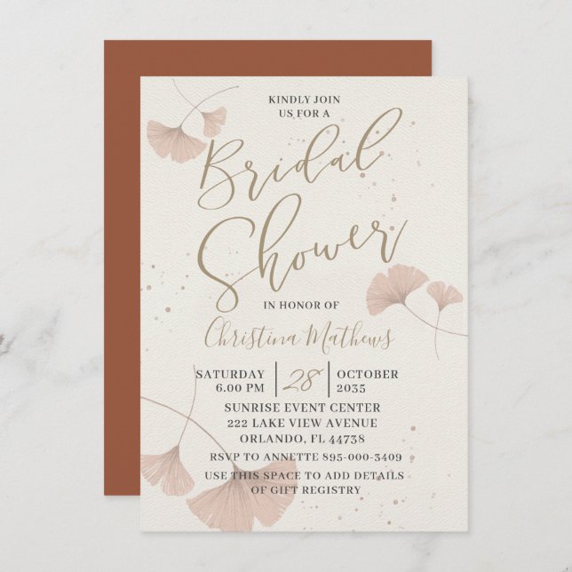 Rustic Terracotta Gold Bridal Shower Invitation  (Front/Back)