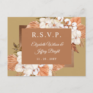 Rustic Terracotta Gold Pampas RSVP Invitation Postcard