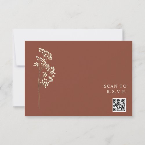 Rustic Terracotta Gypsophila QR Code Wedding RSVP