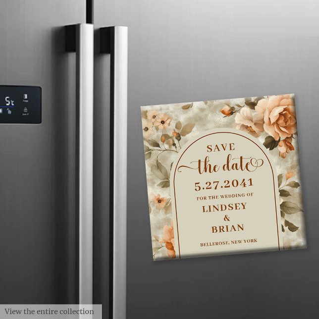 Rustic Terracotta Ivory Olive Floral Save the Date Magnet (Rustic Boho Terracotta Ivory Olive Floral Save Date)