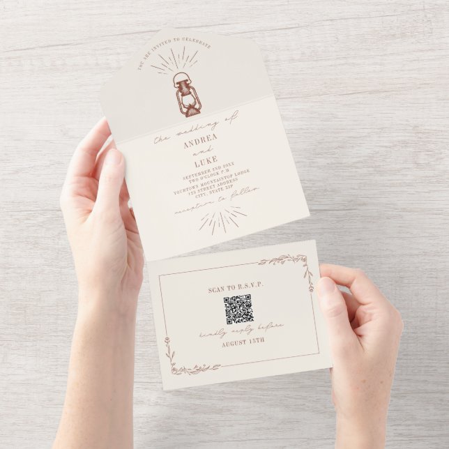 Rustic Terracotta Lantern QR Code RSVP All In One  All In One Invitation (Tearaway)