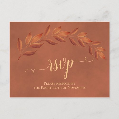 Rustic Terracotta Leaves Elegant Wedding RSVP Postcard