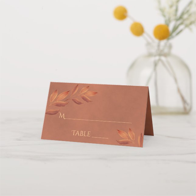 Rustic Terracotta Leaves Elegant Wedding Write-In Place Card (Front)