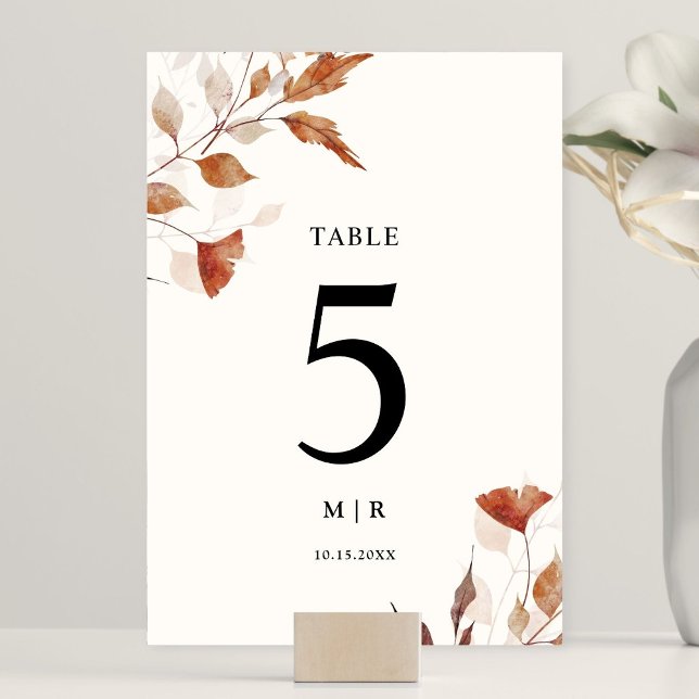 Rustic Terracotta Leaves Fall Wedding  Table Number (Creator Uploaded)