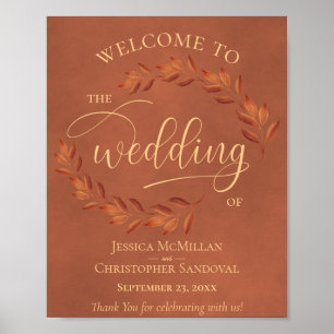 Rustic Terracotta Leaves Fall Wedding Welcome Sign
