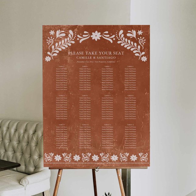 Rustic Terracotta Mexican Wedding Seating Chart Foam Board (Terracotta Mexican Wedding Seating Chart)