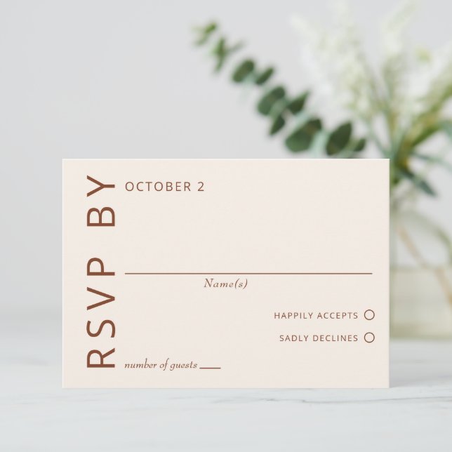 Rustic Terracotta Minimalist Modern Wedding RSVP Card (Standing Front)
