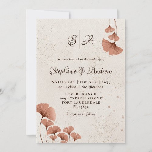 Rustic Terracotta & Monogram Watercolor Wedding Invitation