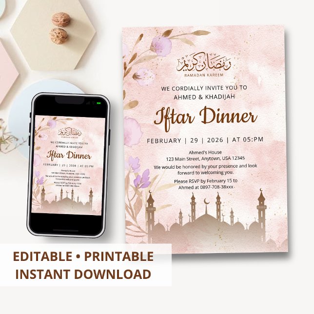Rustic Terracotta Mosque and Floral Iftar Dinner Invitation (Creator Uploaded)