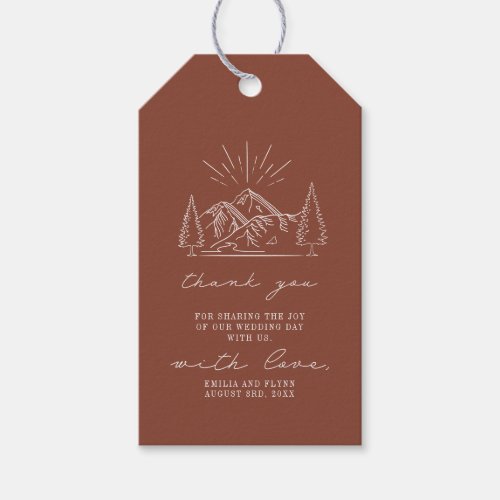 Rustic Terracotta Mountain Wedding Thank You Gift Tags