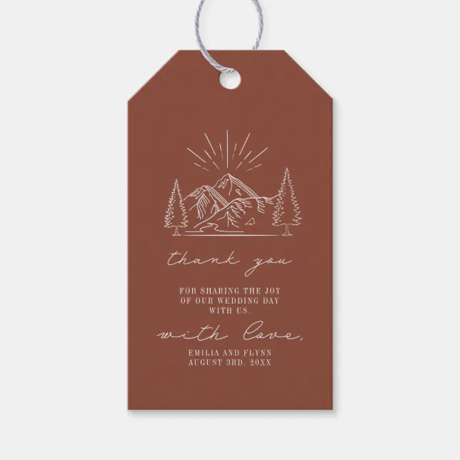 Rustic Terracotta Mountain Wedding Thank You Gift Tags | Zazzle