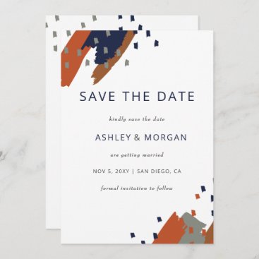Rustic Terracotta Navy Abstract Save the Date Announcement
