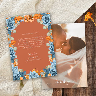 Rustic Terracotta Navy Blue And Rust Wedding Photo Thank You Card