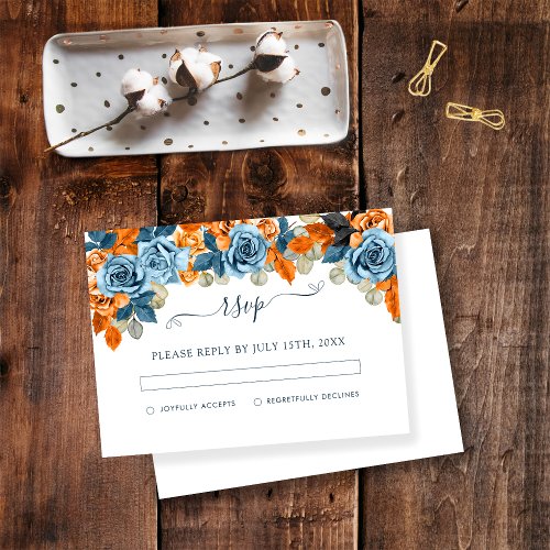 Rustic Terracotta Navy Blue Rust Fall Wedding RSVP Enclosure Card