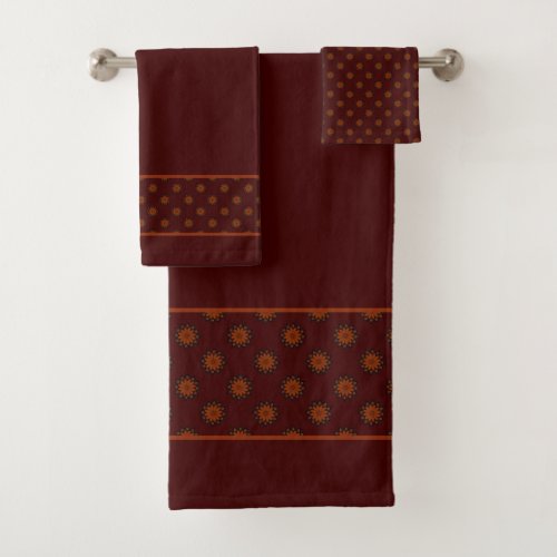 Rustic Terracotta Orange Modern Mandala Pattern Bath Towel Set
