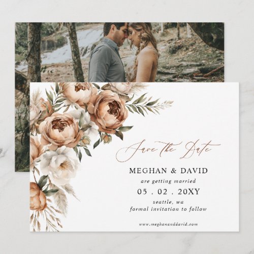 Rustic Terracotta Pampas Boho Floral Fall Photo Save The Date
