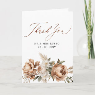 Rustic Terracotta Pampas Boho Floral Fall Photo Thank You Card