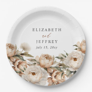 Rustic Terracotta Pampas Boho Floral Fall Wedding Paper Plates