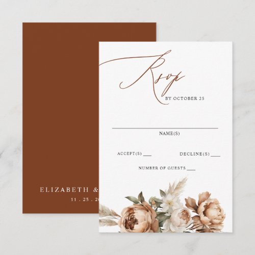 Rustic Terracotta Pampas Boho Floral Fall Wedding RSVP Card