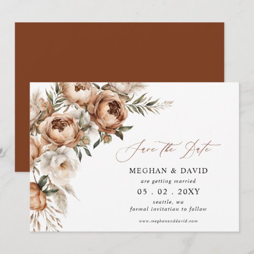 Rustic Terracotta Pampas Boho Floral Fall Wedding Save The Date